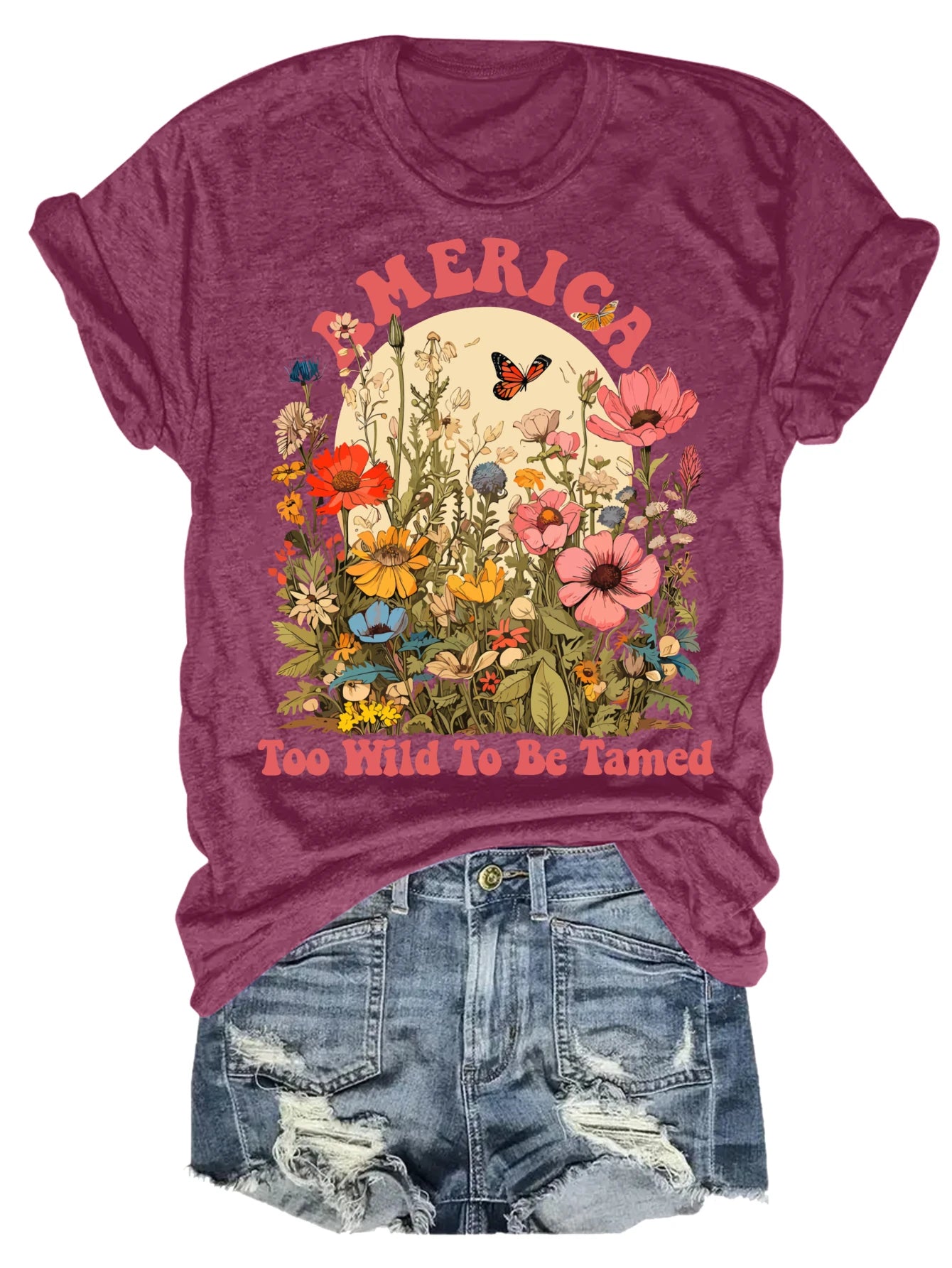 Women's plus size tank top America Wild Flowers Butterfly Text Suitable for sports and daily wear sleeveless casual top, summer