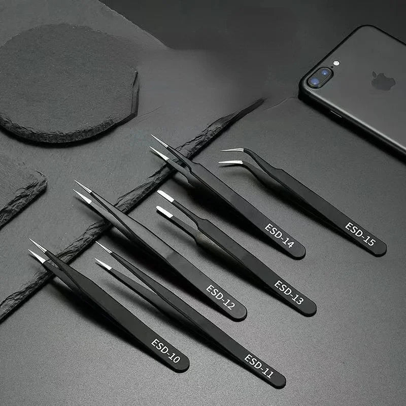 High precision small tweezers Anti static stainless steel pointed elbow tweezers Sewing machine maintenance clamp tweezers