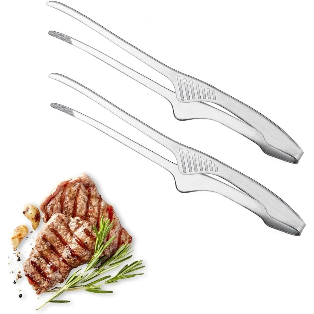 Stainless Steel BBQ Tongs Non-slip Cooking Utensils Easy To Clean Reusable Tongs Suitable for Serving Food Camping BBQ Buffet