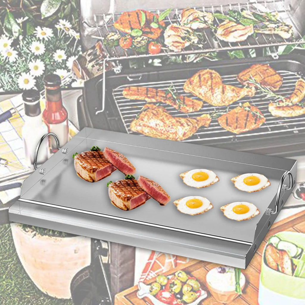 Stainless Steel Cooking Griddle BBQ Tools Grilling Cookware Flat Top Plate Insert for Parties Camping Grills Tailgating Outdoor