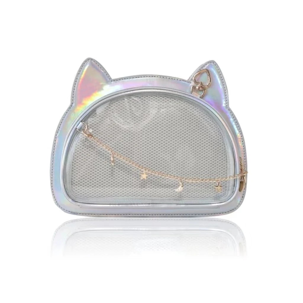 Y2K Cute Sweet Cat Ita Bag Japanese Lolita Transparent Crossbody Kawaii Party Shoulder Bag Badge Display Messenger Bag For Girls