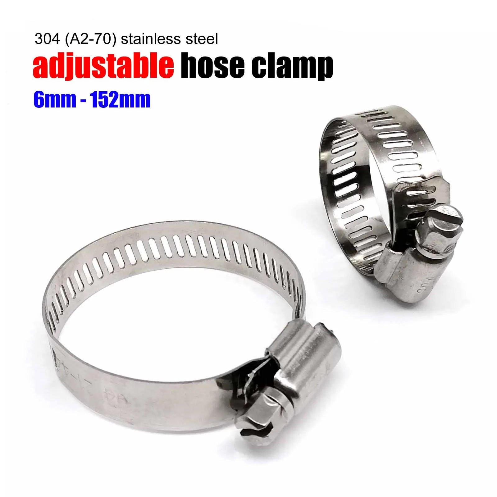 Adjustable Worm Gear Hose Clamp 6-152mm 304 Stainless Steel Slotted Screw for Car Fuel Tubing Water Pipe Plumbing