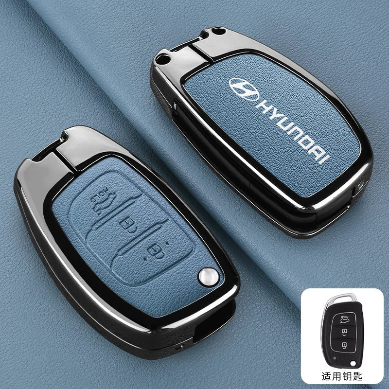 Zinc Alloy Leather Car Remote Key Case Cover For Hyundai Solaris Accent Tucson l10 l20 l30 IX35 Kia K2 K5 Rio Auto Accessories