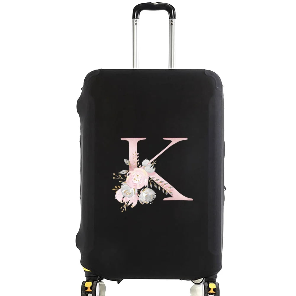 Luggage Case Suitcase Protective Cover Pink Flower Letter Name Pattern Travel Elastic Luggage Dust Cover Apply 18-28 Suitcase