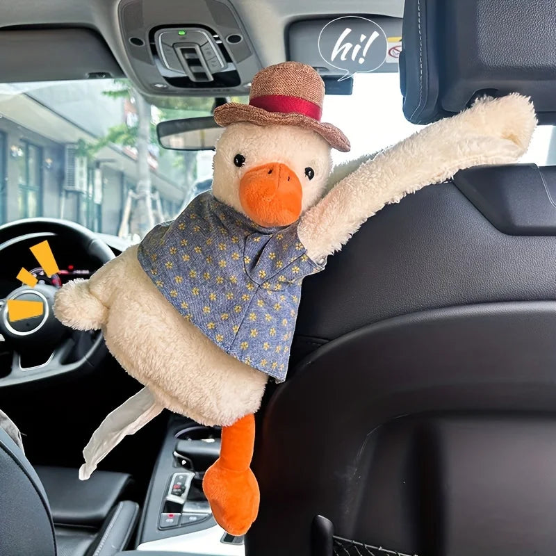 1PC Charming Duck Tissue Holder for Cars, Lovely Hanging Tissue Box for Vehicles, Innovative Car Decor