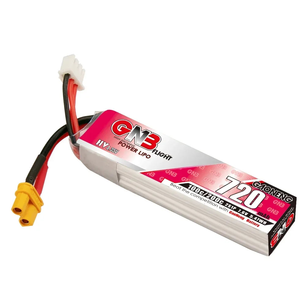 GAONENG GNB Lipo Battery 720mAh 7.6V 2S 100C 200C XT30U-F Connector For RC FPV Whoop Frame Kit Tinywhoop Racing Drone