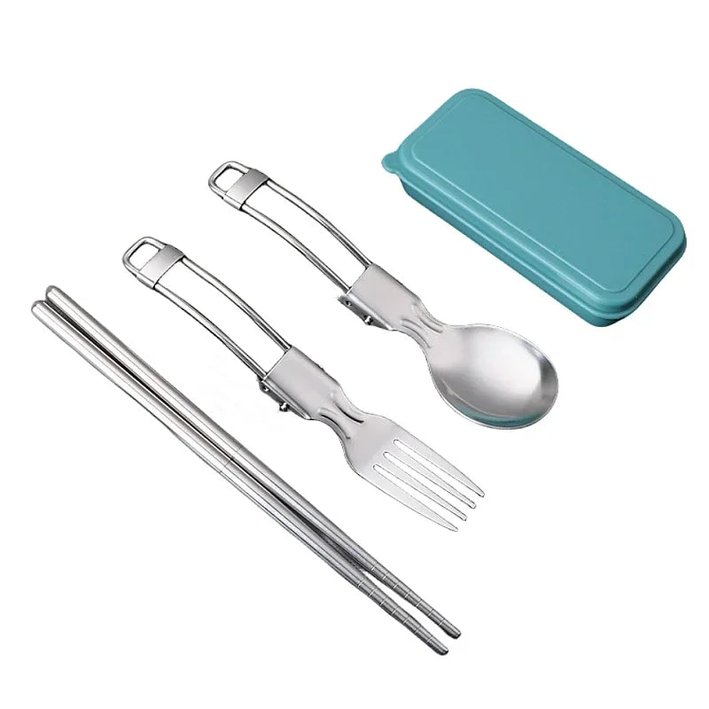 Folding Spoon Fork Set, 304 Stainless Steel Portable Camping Utensils, Compact Outdoor Cutlery for Travel Hiking Picnic