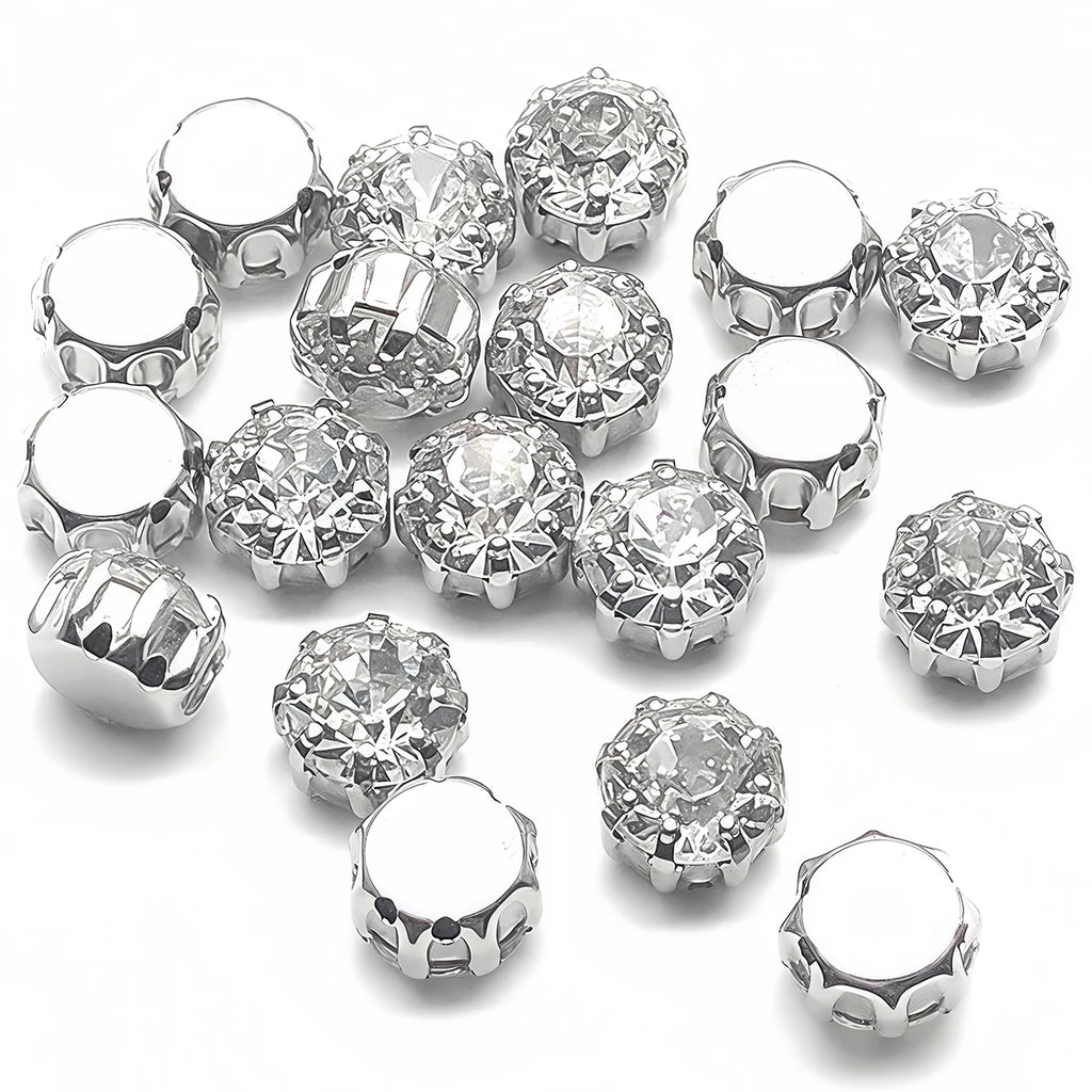 Round Clear Crystal Rhinestone with Hole 8 Claws Flatback DIY Sew On Stone Decoration for Wedding Clothes Bags Garment Ornament