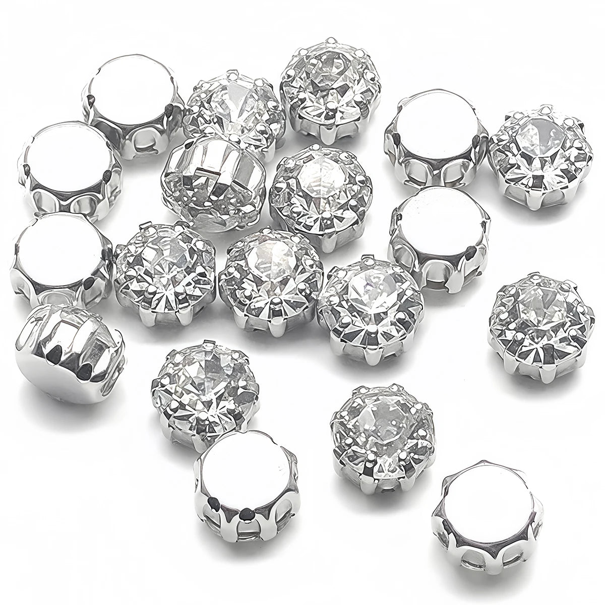 Round Clear Crystal Rhinestone with Hole 8 Claws Flatback DIY Sew On Stone Decoration for Wedding Clothes Bags Garment Ornament