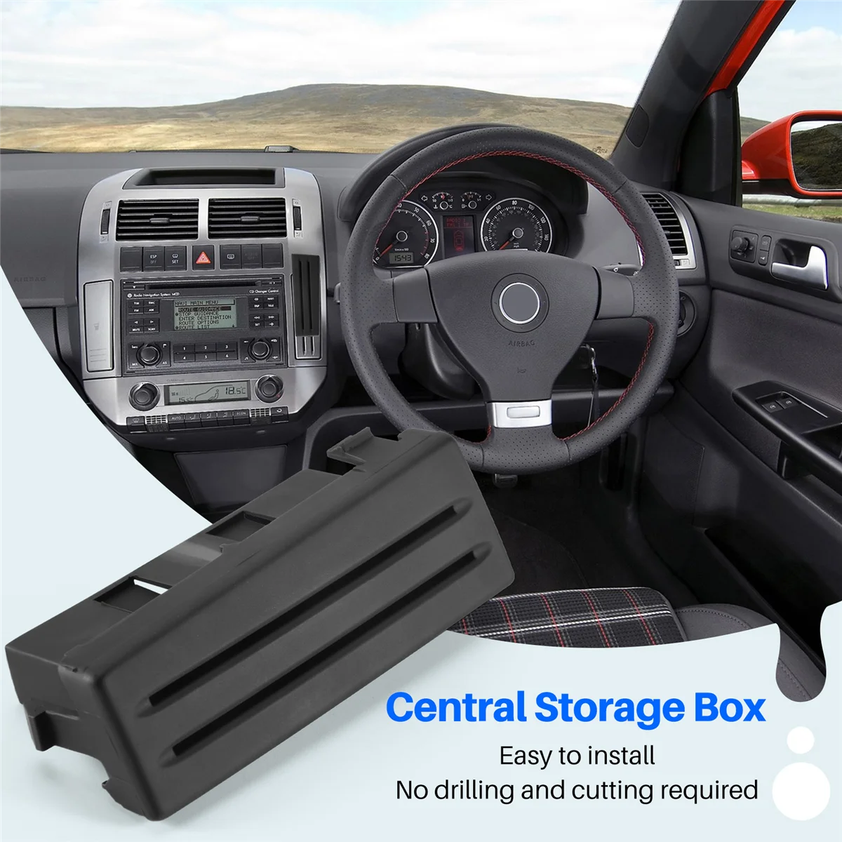 Z0C-hFor -Polo 9N 2005 - 2010 LHD Black Card Holder Card Slot Coin Slot Central Storage Box