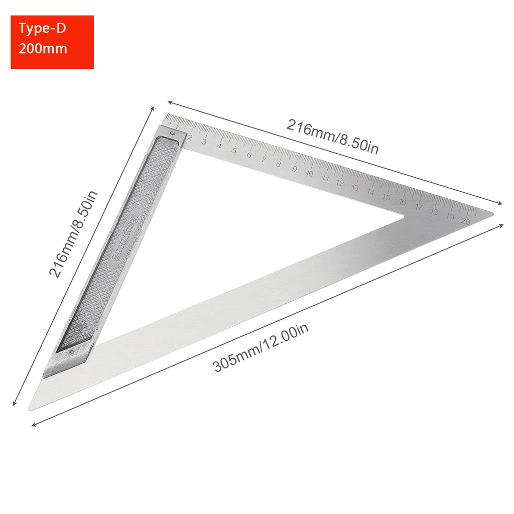 200/250/300mm Aluminum Square Ruler Right Angle 90 Degree Turning Rule Woodworking Measuring Tool Angle Square Carpenter Ruler