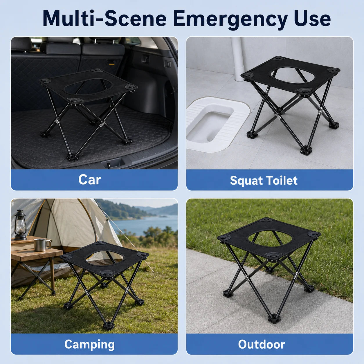 Portable Folding Car Toilet Outdoor Camping Travel Emergency Toilet Lightweight Foldable Seat for Adults Elderly Hiking Fishing