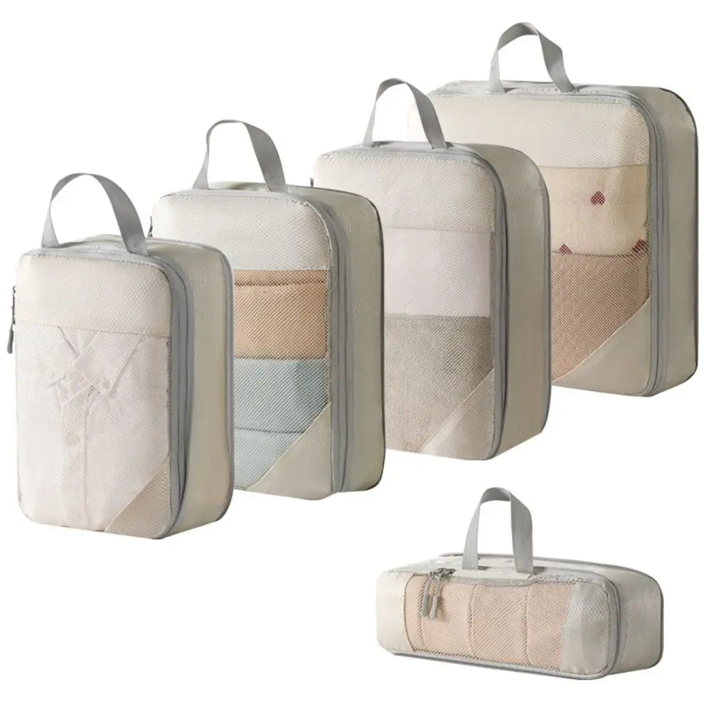 Folding Compression Packing Cubes Mesh Travel Accessories Expandable Packing Organizers Lightweight Luggage Storage Cases