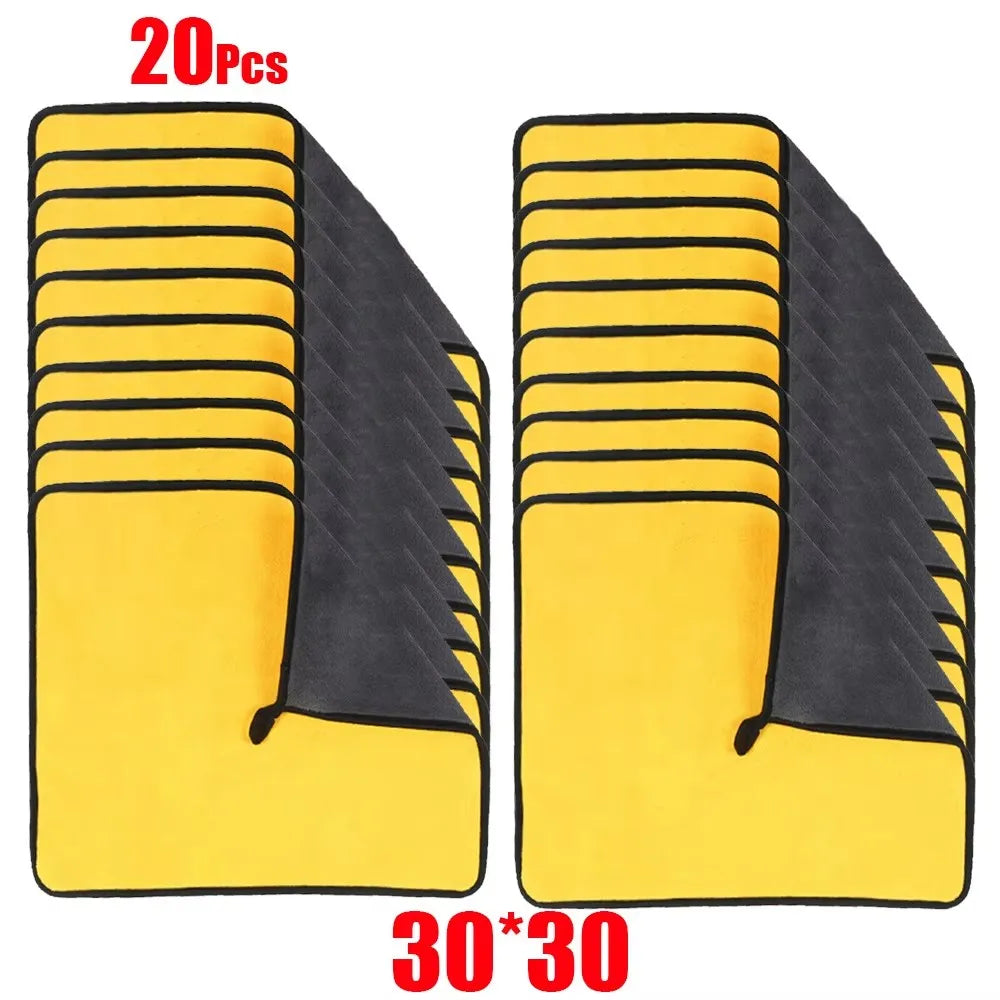1/5/10/20pcs Microfiber Cleaning Towel Thicken Soft Drying Cloth Car Body Washing Towels Double Layer Clean Rags 30/40/60cm