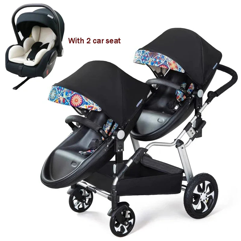 NEW Twins baby stroller 2 in 1 foldable two children PU leather waterproof stroller Double baby carriage twin strollers for 2