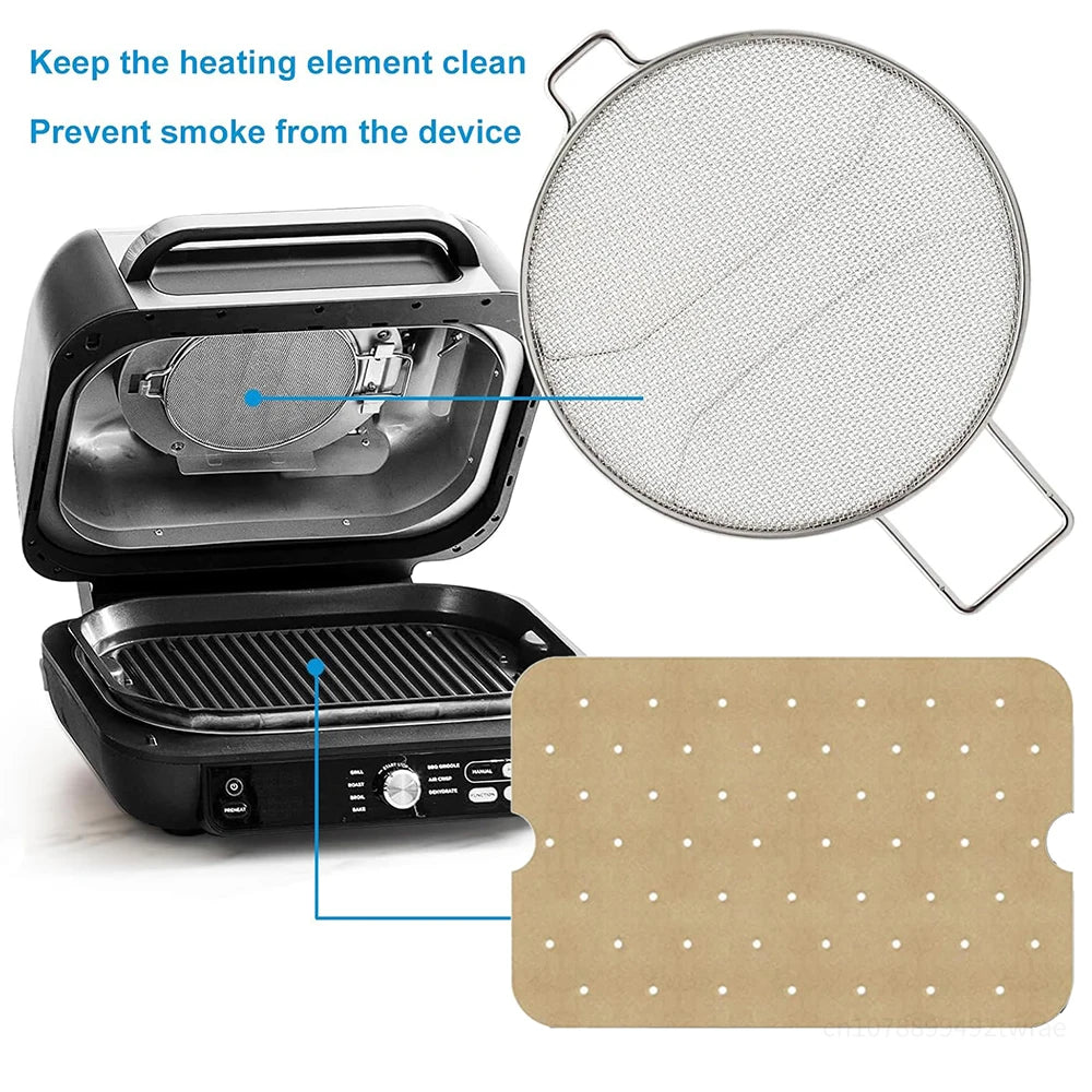 Splatter Shield and 50Pcs Grill Mat for Ninja Foodi IG651, IG600, IG601, Replacement Parts Splatter Screen Air Fryer Accessories