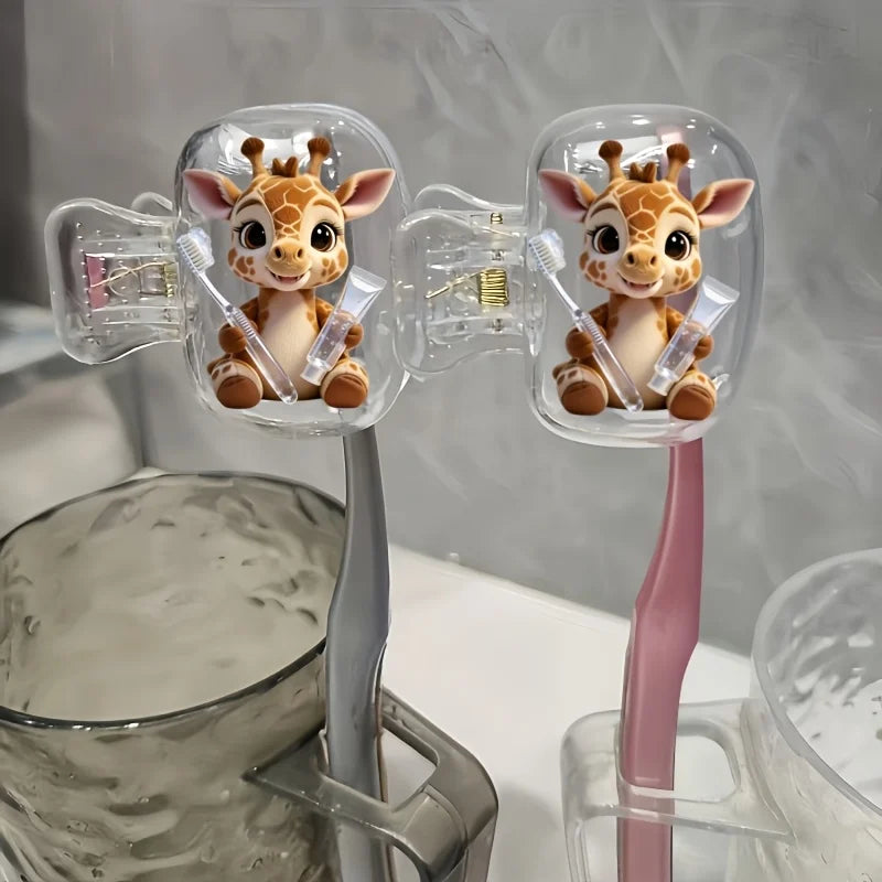 2pcs Adorable Giraffe Portable Toothbrush Head Cove Protector Holder Bathroom Accessory for Home Travel Daily Use Outdoor Trips