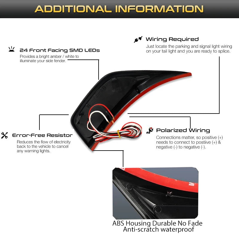 iJDM White/Amber Dual Color LED Illuminated Front Fender Side Marker Lights for Jeep 2018-up Wrangler JL & Gladiator JT