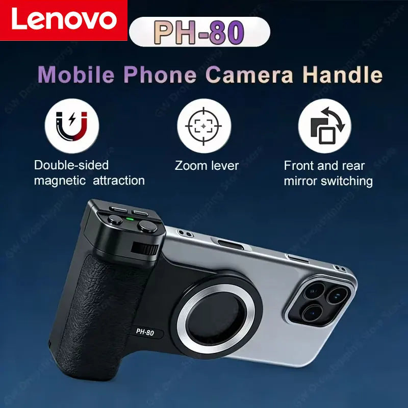 Lenovo Magnetic Bluetooth Phone Camera Grip, Remote Control with Fill Light Zoom & Shutter Button Portable Stabilizer
