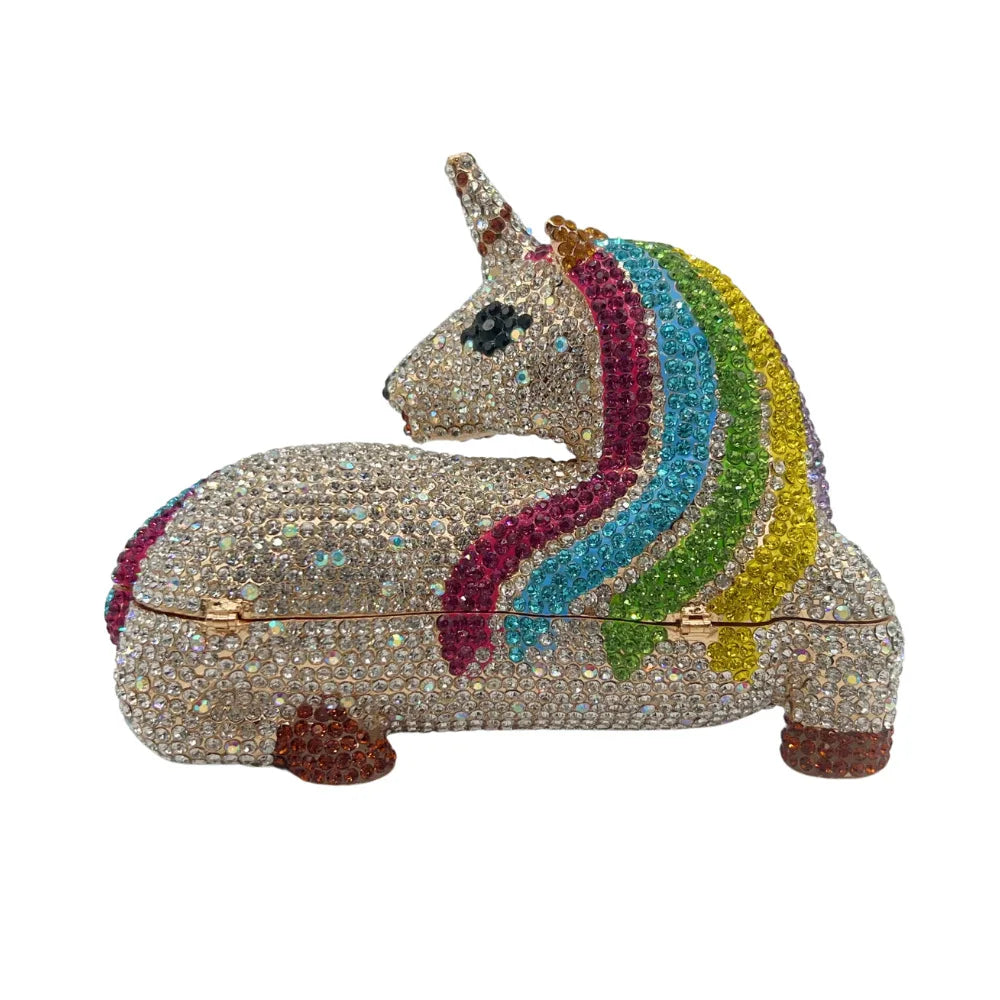 Luxury Pink Unicorn Handbag Women Diamond Evening Clutch Crystal Bridal Purse Designer  Party Phone Bag Lady Wedding Dinner Bags