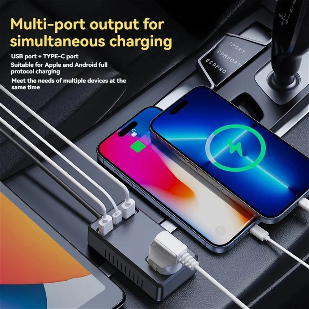 200W Cigar Lighter Adapter Inverter Car Power Adapter Converter DC 12V/24V to AC 220V Converter QC 3.0 PD Type-C USB-C Chargers