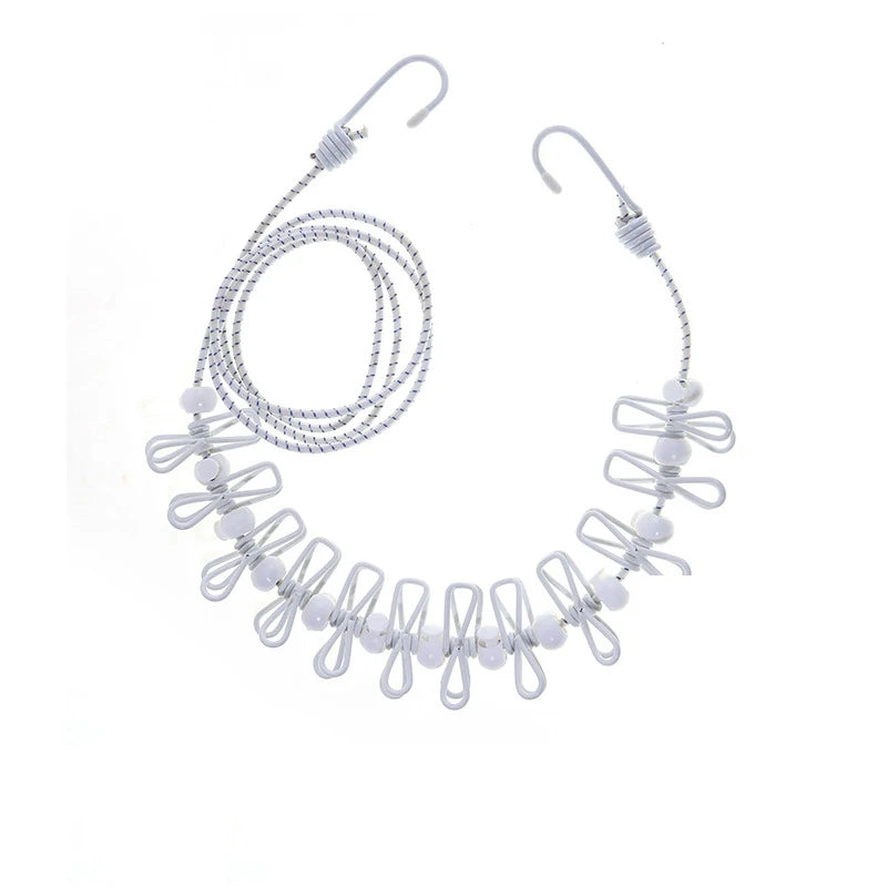 Portable Travel With 12 Clips Clothesline Plastic Non-Slip Retractable Drying Rope Home Windproof Travel Outdoor Hanging Tools