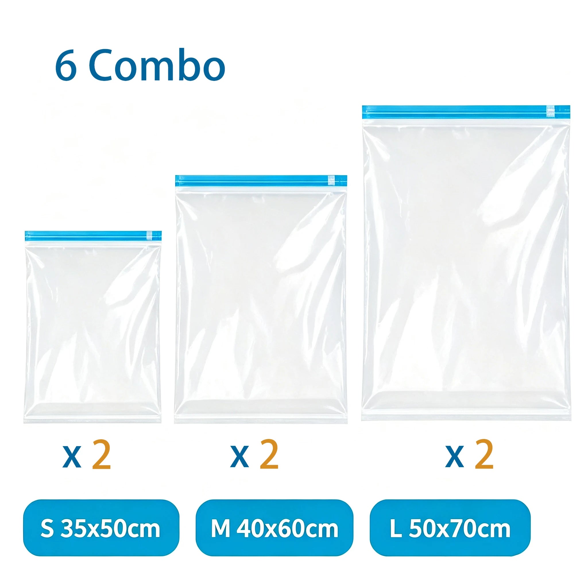 Vacuum Compression Storage Bags Travel Space Saver Hand Roll No Pump Reusable, Waterproof Double Zipper Clothes Organizer 3Sizes