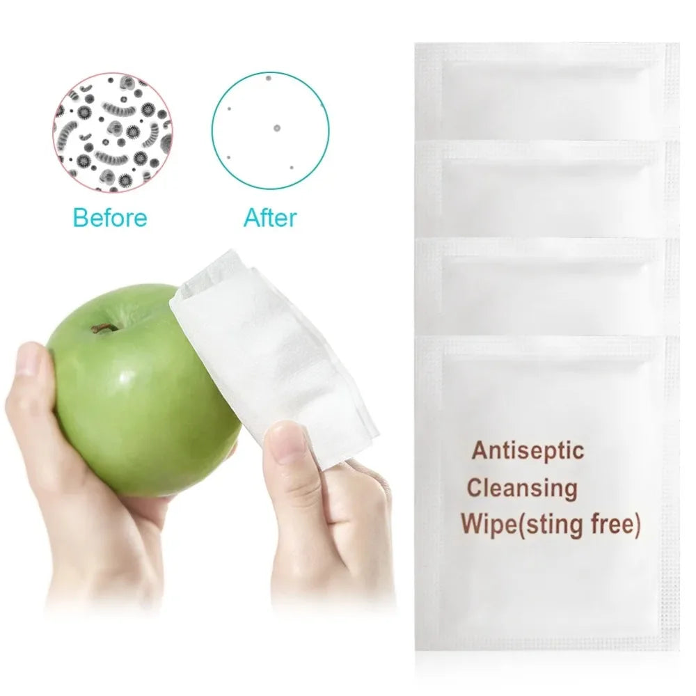 100Pcs Antiseptic Wipes Sting-Free Disposable First-Aid Non-Alcoholic Protective Cleaning Emergency Kit Travel Home Sterile