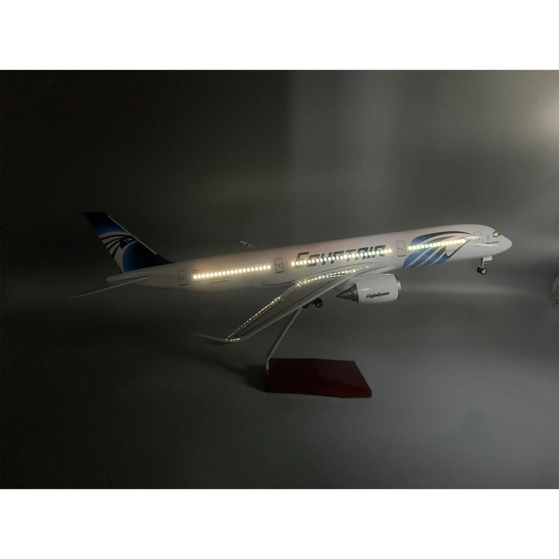 EgyptAir A350 Model with LED Lights and Rolling Wheels Static Aviation Display Gift for Collectors and Hobbyists