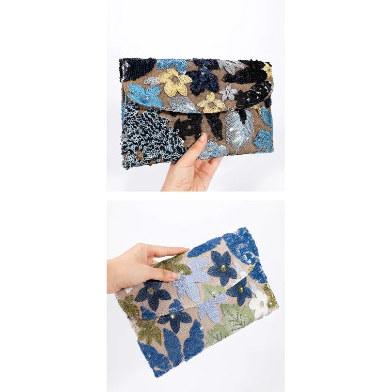 Cross-border High-end Envelope Bag, Sequined Embroidery Straw-woven Niche Women's Clutch Bag, Summer New Woven Women's Clutches
