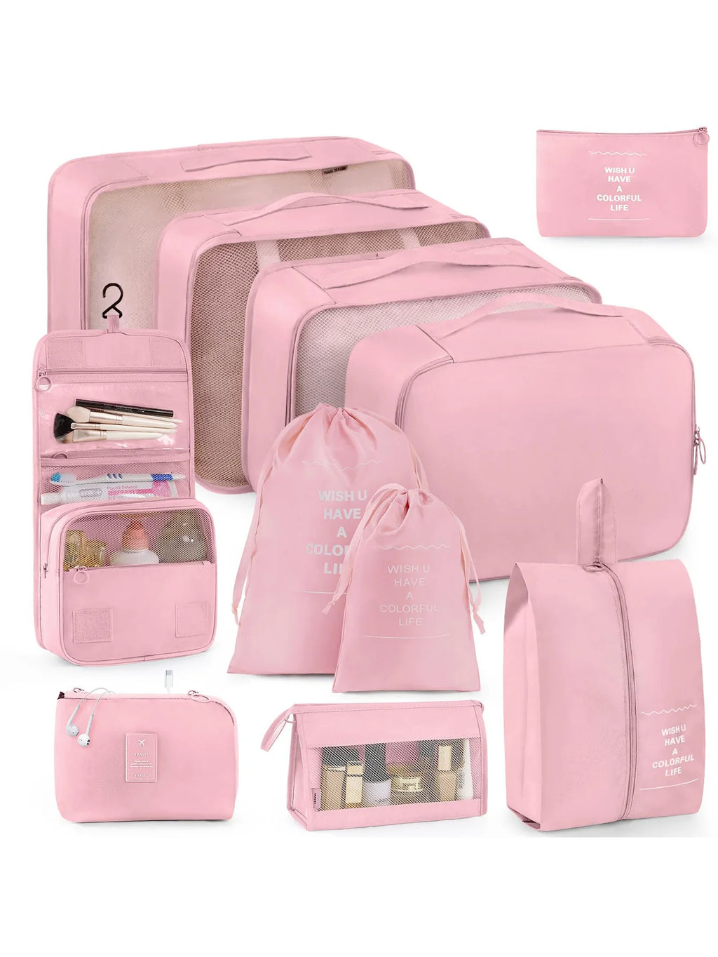 11-Piece Portable Travel Storage Bag Set - Easily Organize Your Clothes, Shoes, and Underwear - Perfect for Daily Travel, Business Trips, Home Storage, Suitable for Luggage and Suitcases, Travel Storage Bags with Slogan Patte
