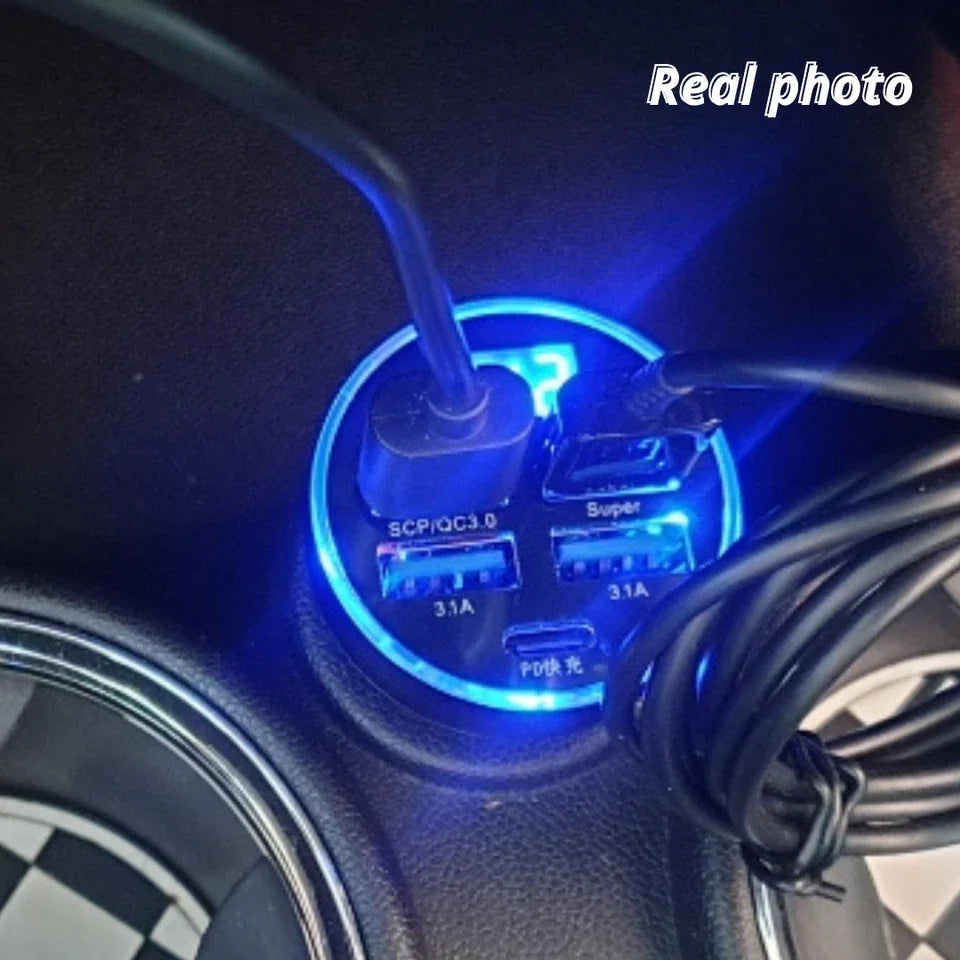 4 Port USB Car Charger Super Fast Charging Adapter For iPhone 17 16 For Samsung For Xiaomi Android Mobile Phones Car Charger