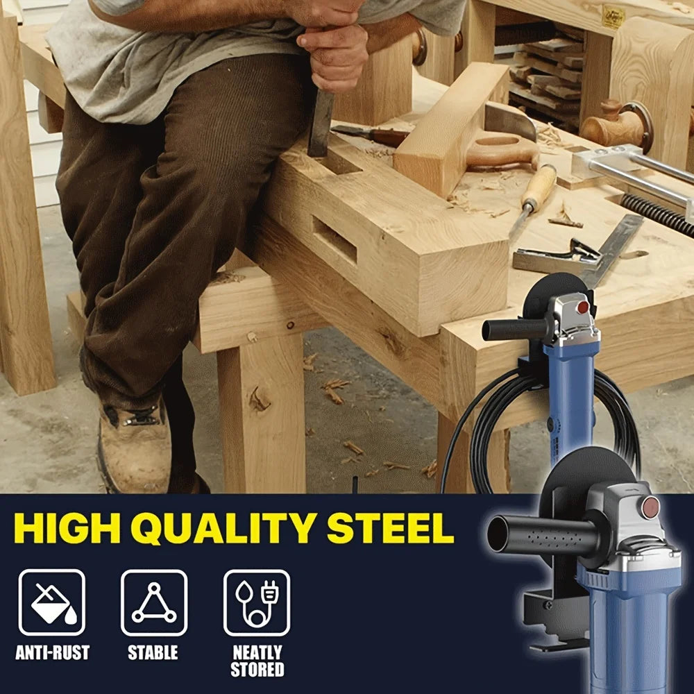 Wall Mount Angle Grinder Holder for 5 inch Grinder Polisher Heavy Duty Storage Rack with Cord Hook Garage Tool Hanger