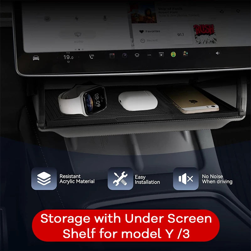 For Tesla Model Y Juniper Model 3 Highland 2025 2026 Under Screen Hidden Storage Box Behind Screen Center Console Organizer Case