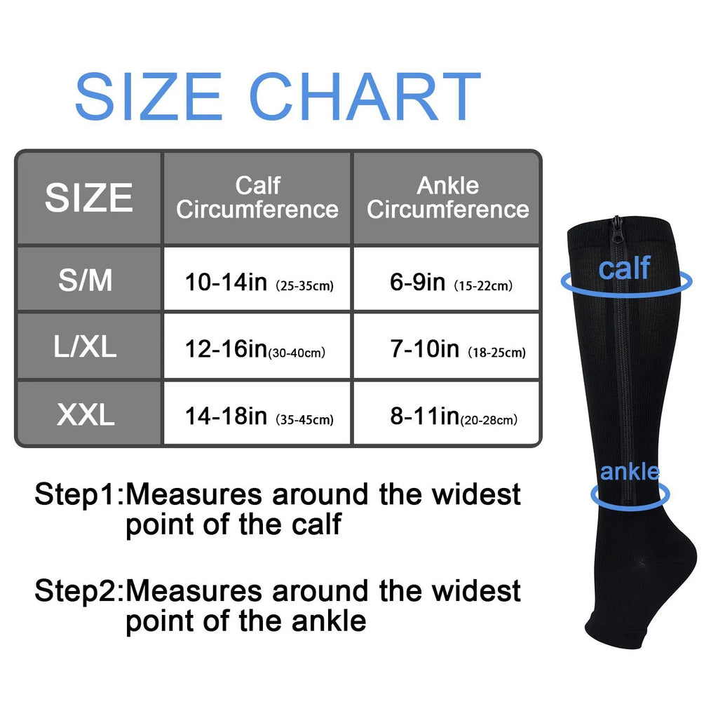 Zipper Compression Socks for Women & Men, Sturdy Zippered Stocking to Improves Blood Circulation, Relieves Pain & Swelling 1Pair