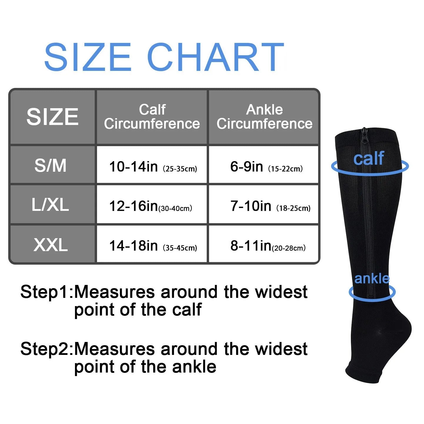 Zipper Compression Socks for Women & Men, Sturdy Zippered Stocking to Improves Blood Circulation, Relieves Pain & Swelling 1Pair
