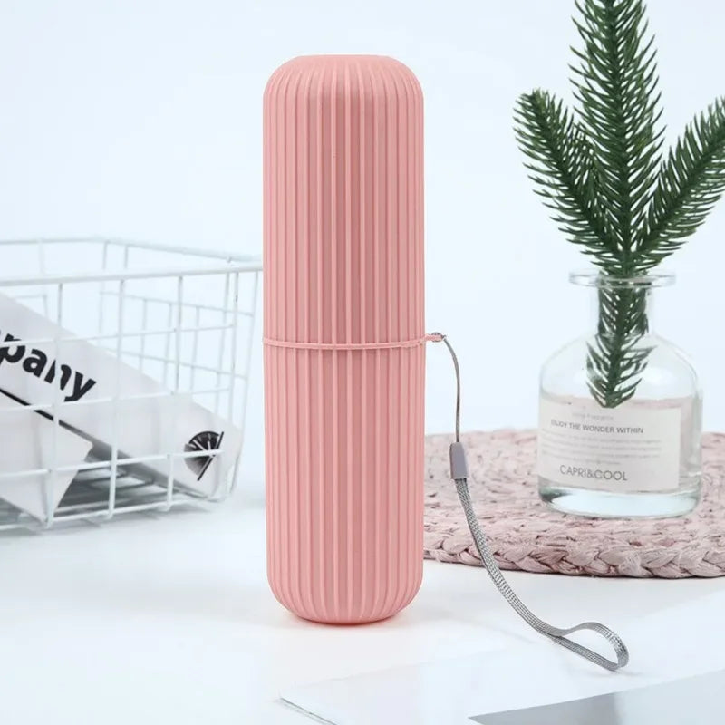 Portable Travel Toothbrush Box Vertical Striped Mouthwash Cup Toothpaste Tube Organizer Toothware Storage Case for Bathroom & Ou