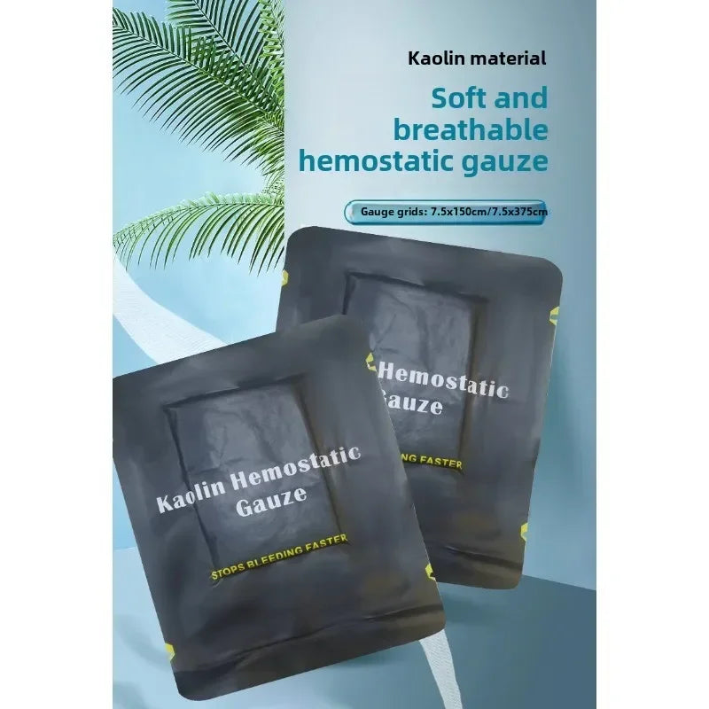 TCCC Kaolin Hemostatic Gauze Outdoor Emergency Mountaineering Sterile Compression Multifunctional Bandage for First Aid