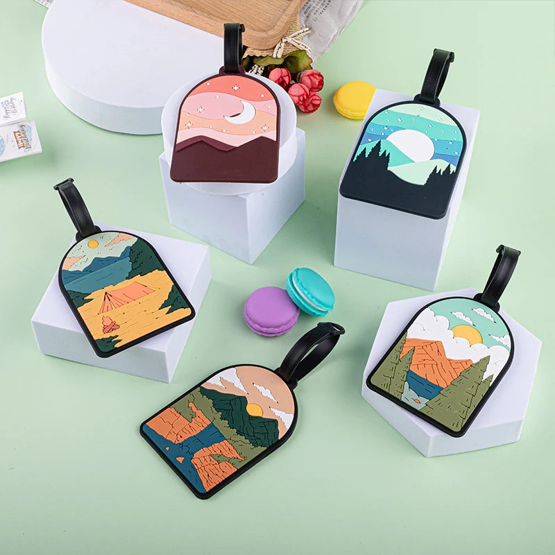 Camping Mountain Landscape Luggage Tag Nature Scenery PVC Suitcase Identifier Label Travel Baggage Name Tag Backpack Accessory