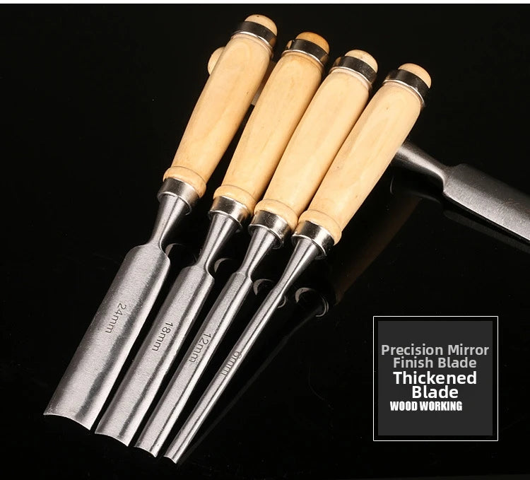 4pcs  DIY Woodworking Chisel 6mm 12mm 18mm 24mm Half-round Wood Chisel Chrome Vanadium Steel Carpenter Wood Carving Chisel Gouge