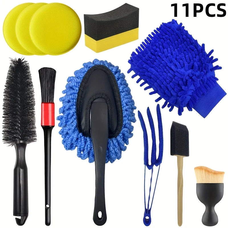 11Pcs Car Cleaning Tool Set Duster Pointed Hub Brush Long And Short Cleaning Brushes Suitable for Car Cleaning Tool