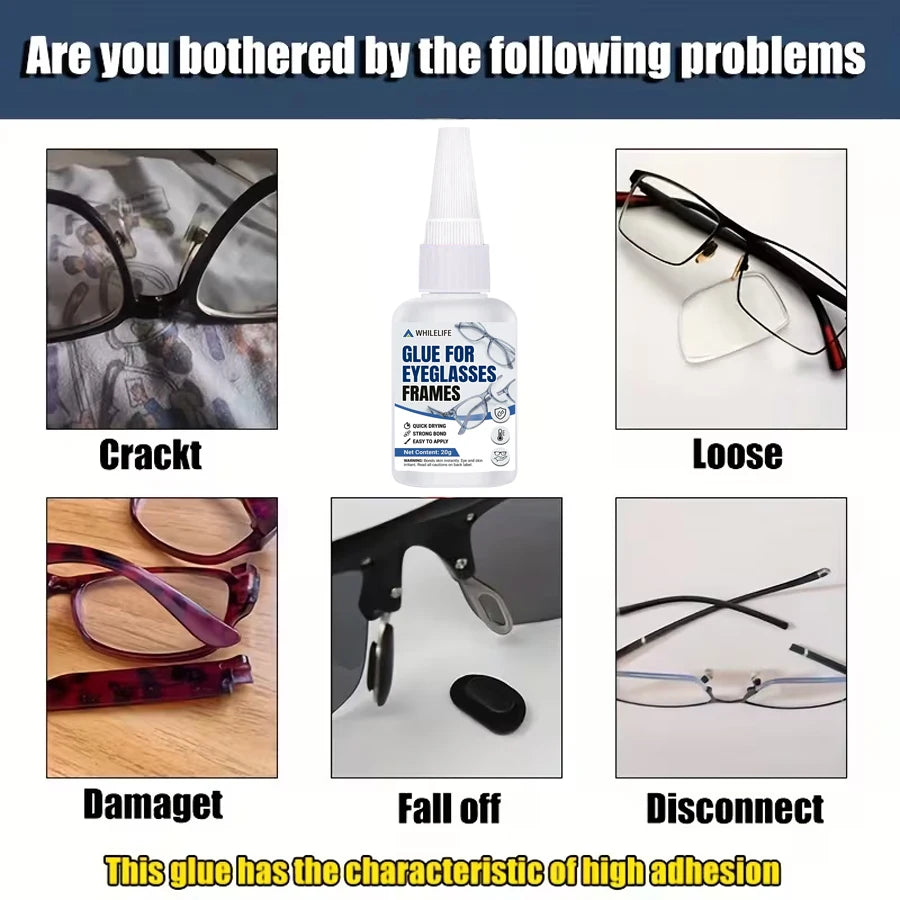 Eyeglass Frame Repair Glue, Low-Cost Clear Strong Multi-Purpose Adhesive for Glasses Frames, Rhinestones, Pearls Device Bonding