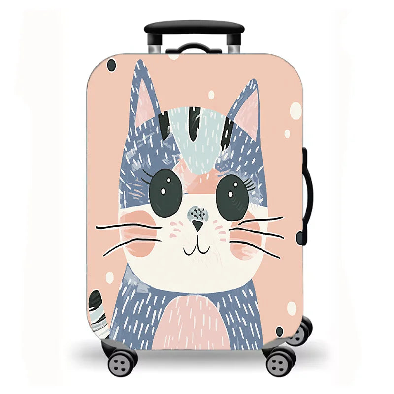 Luggage Cover, Starry Night Cat Cartoon Fantasy Print Stretch Suitcase Protector, Washable Anti-Scratch Travel Baggage Cover