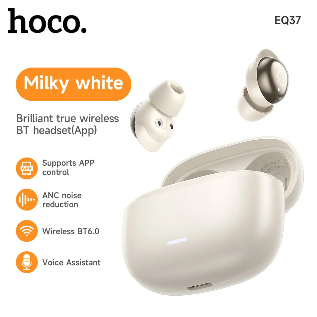 HOCO EQ37 ANC Noise Reductio Sleep Earphones AI Translation Headsets Bluetooth 6.0 Headphones HIifi Earbuds With APP Function