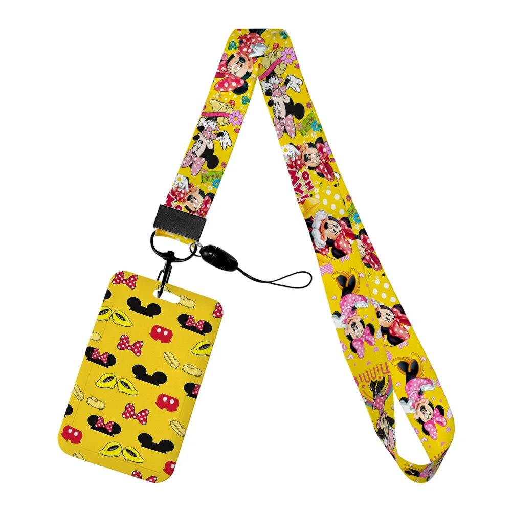 Disney Yellow Series Mickey Minnie Card Holder Work Permit Name Badge with Keychains Student Id Card Lanyard Holder Accessories