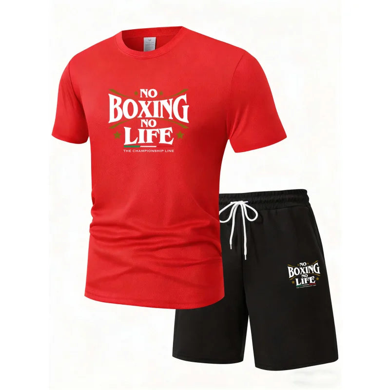 Summer Leisure Men'S 2-Piece Set No Boxing No Life Comfortable Breathable T-Shirt And Shorts Top Print T-Shirts Ensemble