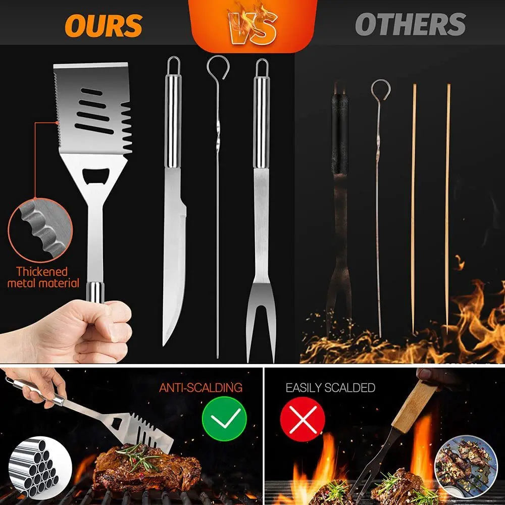 39 Pcs Outdoor BBQ Grill Accessories Tool Sets with Apron & Oxford Cloth Case Stainless Steel Stick Tools for Camping & Kitchen