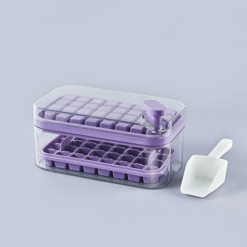 32/64 Grids Ice Cube Maker Ice Storage Box with Lid Pressing Ice Molds Silicone Ice Cube Tray One Button Release Ice Cube Mold