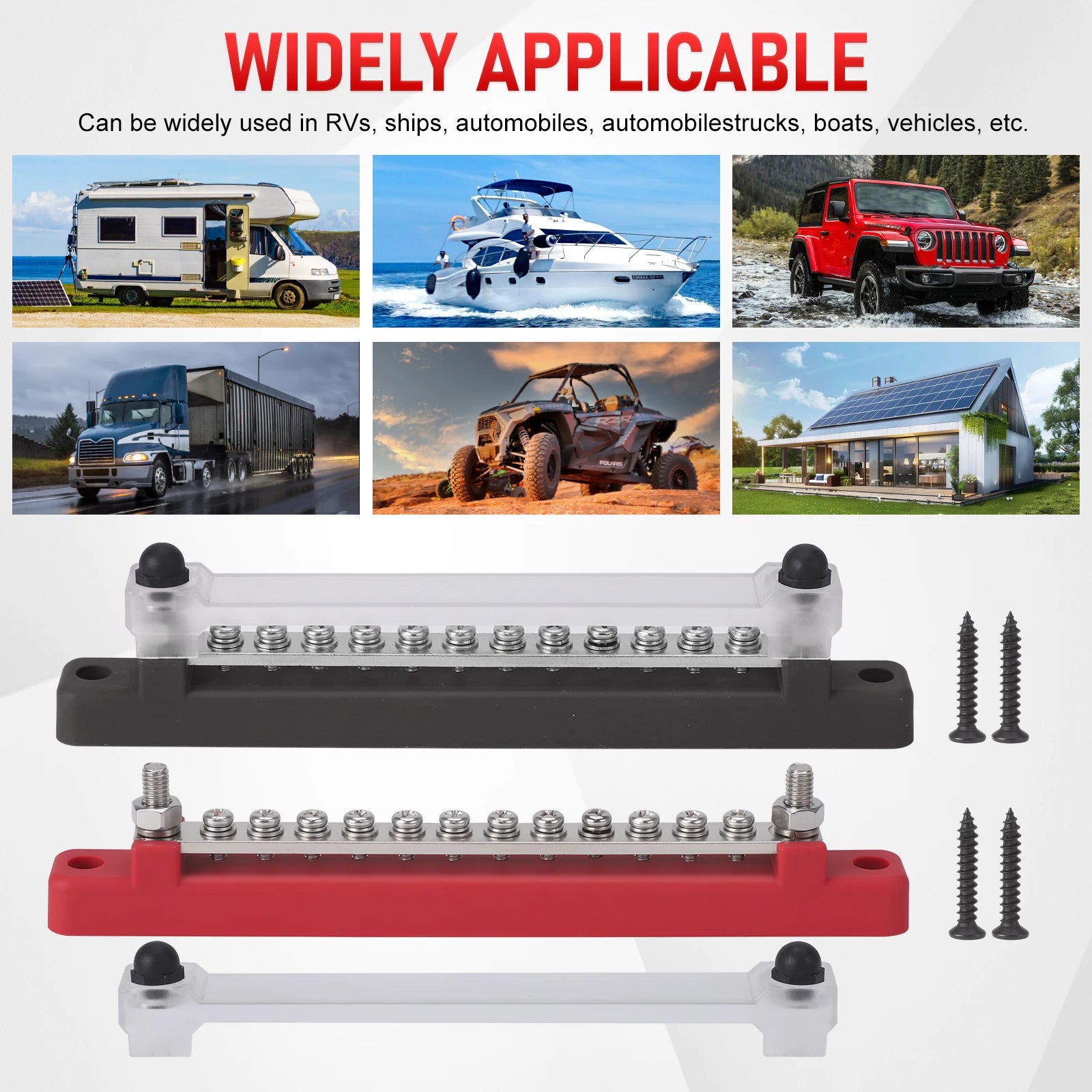 CNSPEED 12 Way Terminal M6 Stud Bus Bar Battery Power Distribution Block 12V Positive Negative BusBar For Truck Boat Car Camper