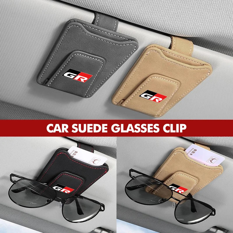 For Toyota Suede Car Sun Visor Glasses Clip Sunglasses Card Storage Box Accessories GR Sport Gazoo Racing Yaris 86 Corolla Hilux